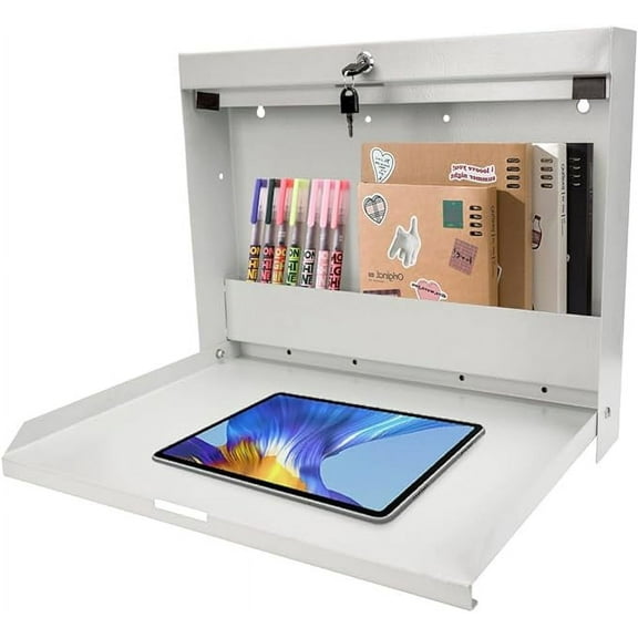 White Wall Mounted Table Fold Out Convertible Desk with Chalkboard, Fold-out Convertible Desk