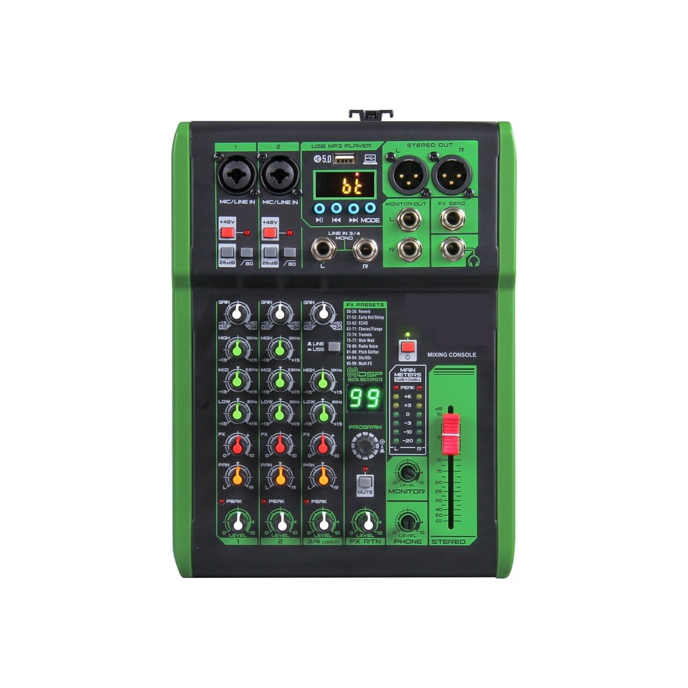 Mixer DJ Console with 99 DSP Digital Effect 48V Phantom Power USB MP3