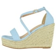 thumbnail image 2 of TOP MODA Women Espadrille Wedge High Heels Sandals Open Peep Toe Platform Ankle Strap PLATA-1 Light Blue Nubuck 6.5, 2 of 4