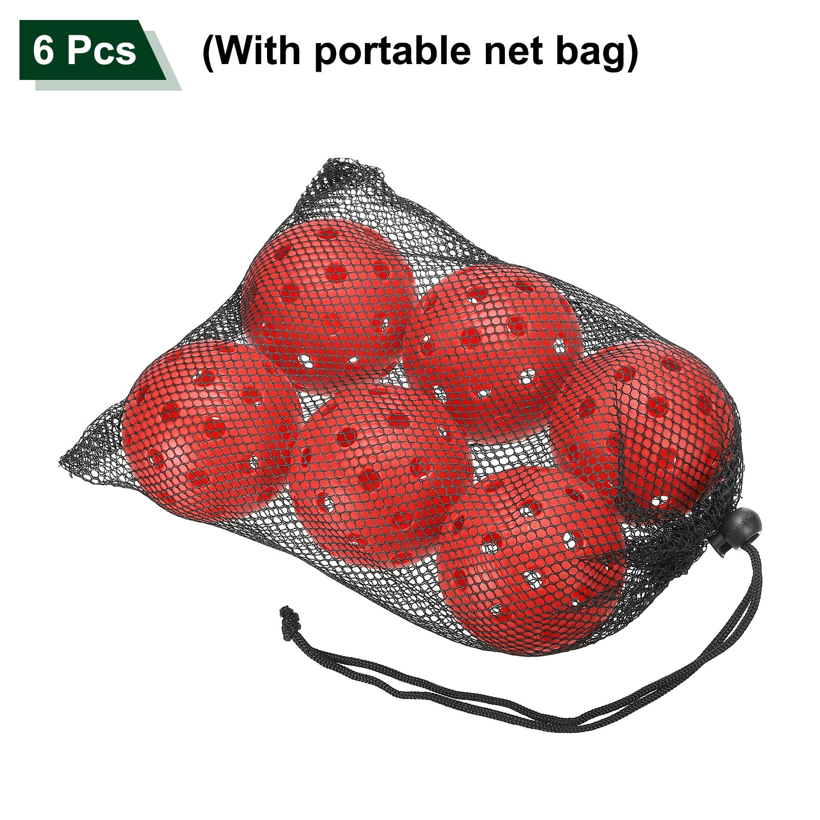 Luminous Pickleball Balls 40 Holes Glow in the Dark Pickleball Balls with Mesh Bag Red, 6 Pack