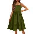 thumbnail image 2 of IYYVV Girl's Summer Sundress Spaghetti Strap Solid Cotton Line Midi Dress Casual Cami Dresses for 12-13 Years Dark Green, 2 of 5