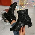 thumbnail image 2 of Mostsola Womens Fall Boots Sparkly Sequin Block Heel Ankle Boots Zip up Square Toe Dressy Booties, 2 of 7