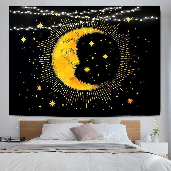 Sun Moon Tapestry Wall Hanging Stars Space Psychedelic Black and White Wall Tapestry Wall Tapestry for Bedroom Home Wall Décor 30 X 40 Inches