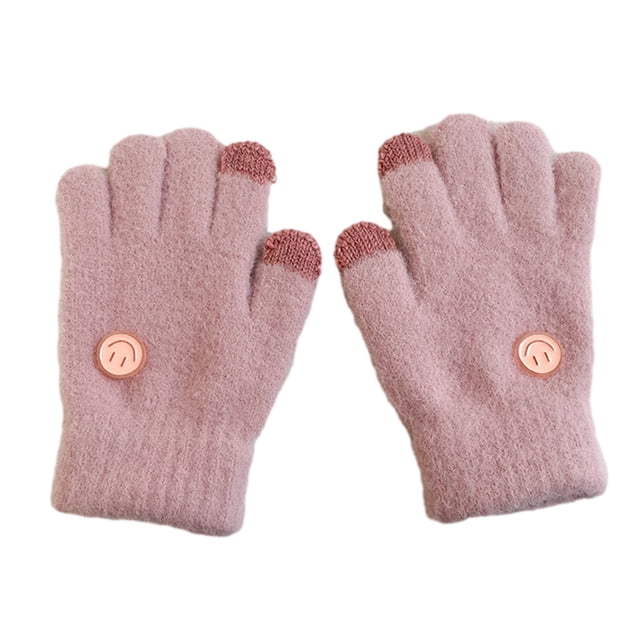 Guantes de lana de cinco dedos para niños y niñas, cálidos y gruesos, de invierno, con dibujos animados de Corea sonriente, guantes de punto 842