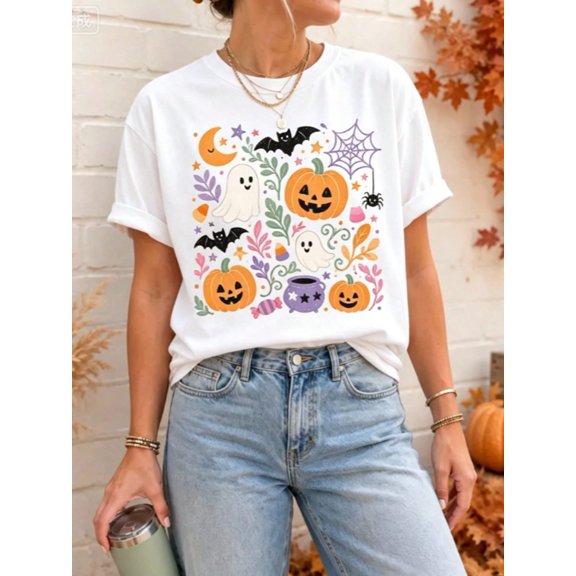 Halloween Doodle Tee, Spooky Season Shirt, Halloween Graphic T-Shirt, Pumpkin Season
