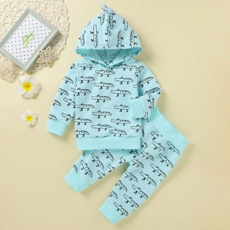 

Wolfast Promotion Newborn Infant Baby Boys Girls Cartoon Print Hooded Sweatshirt+Pants Outfits Set