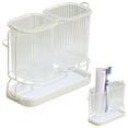thumbnail image 2 of 2 Cups Tooth Brushing Holder, Loetky Bathroom Organizers With Detachable Drain Tray For Toothpaste, Razors, Toothbrush, Storage Caddy Countertop, Kitchen Utensil Holder, A Drainer (With Two Cups), 2 of 6