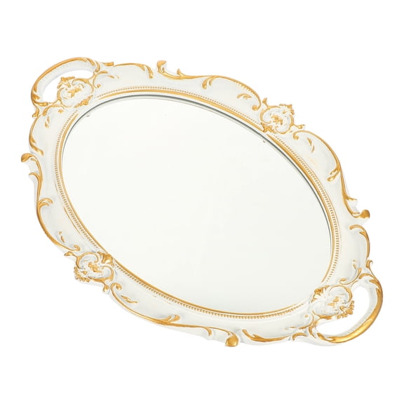 Soimiss White Retro Mirror Plate Makeup Tray Elegant Cosmetic Storage Organizer for Indoor Use