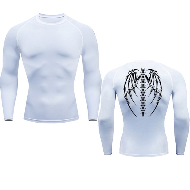 Anime Graphic Compression Shirts for Men Gym Workout Rash Guard Fitness Undershirts Base Layer Quick Dry Athletic Tshirt White XXL