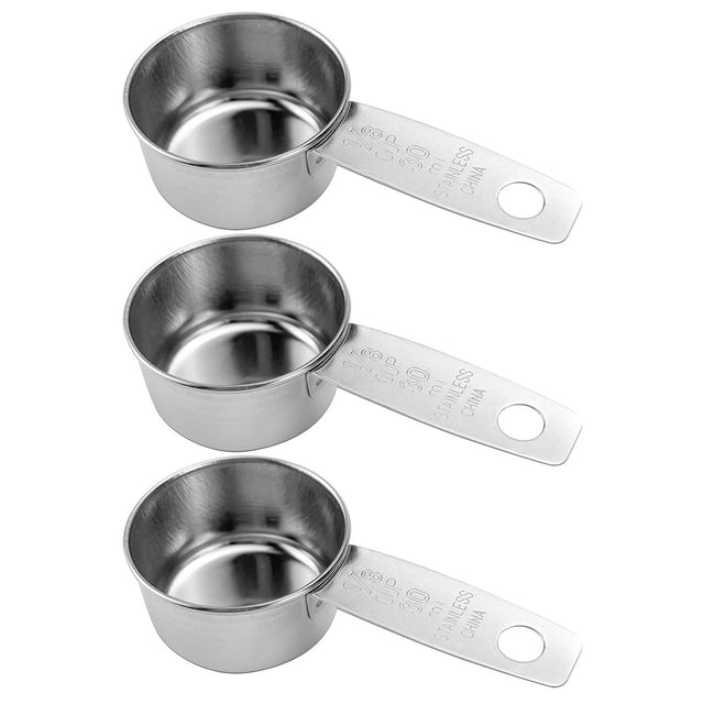 3 piezas de taza para salsa, taza para salsa de carne, cuchara medidora de acero inoxidable, diseño de mango, cacerola