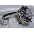 thumbnail image 3 of LBG 925 Sterling Silver Natural Opal and Amethyst Womens Cluster Ring - Size 7.75, 3 of 4