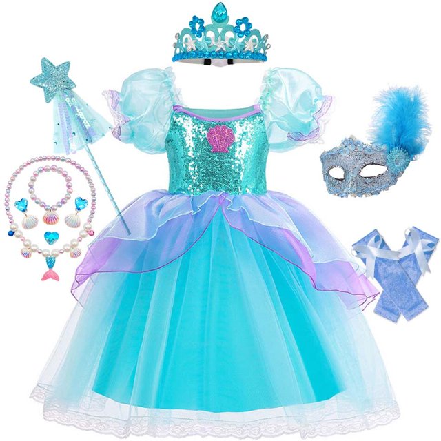Vestido de sirena para niña pequeña, disfraz de princesa para fiesta de cumpleaños, Ariel, ropa de fantasía para Halloween, vestido elegante de verano Fivean unisex