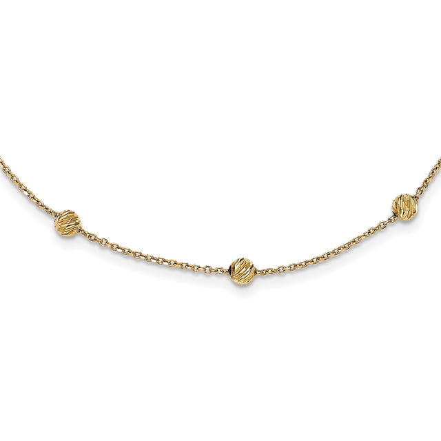 14K Yellow Gold 14KY Diamond Cut Beads Station Necklace 17 Inch