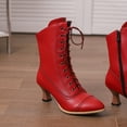 thumbnail image 5 of Leozcaa Women's Victorian Mid Calf Boots Lace Up Chunky Heel Combat Boots Leather Side Zipper Winter Boots, 5 of 9