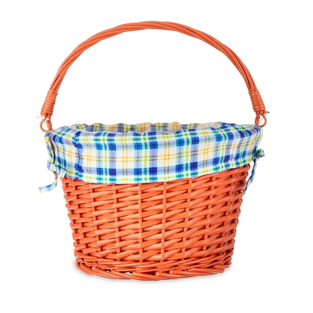 Way To Celebrate Large Round Orange Willow Easter Basket with Plaid ...