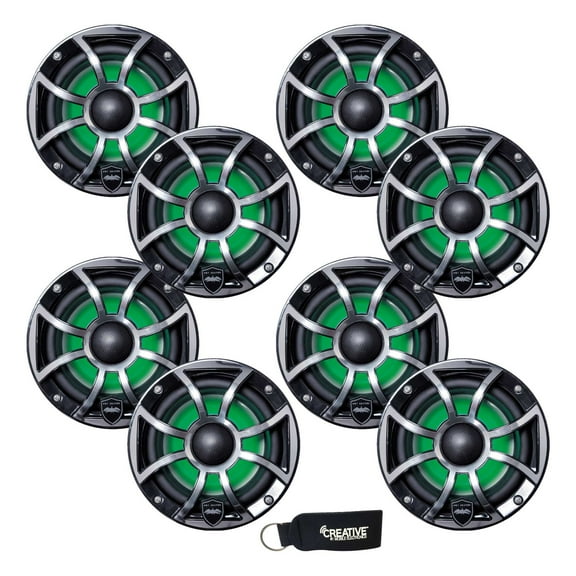 Wet Sounds - Four Pairs Of REVO 6-XSB-SS Black XS / Stainless Overlay Grill 6.5 Inch Marine LED Coaxial Speakers