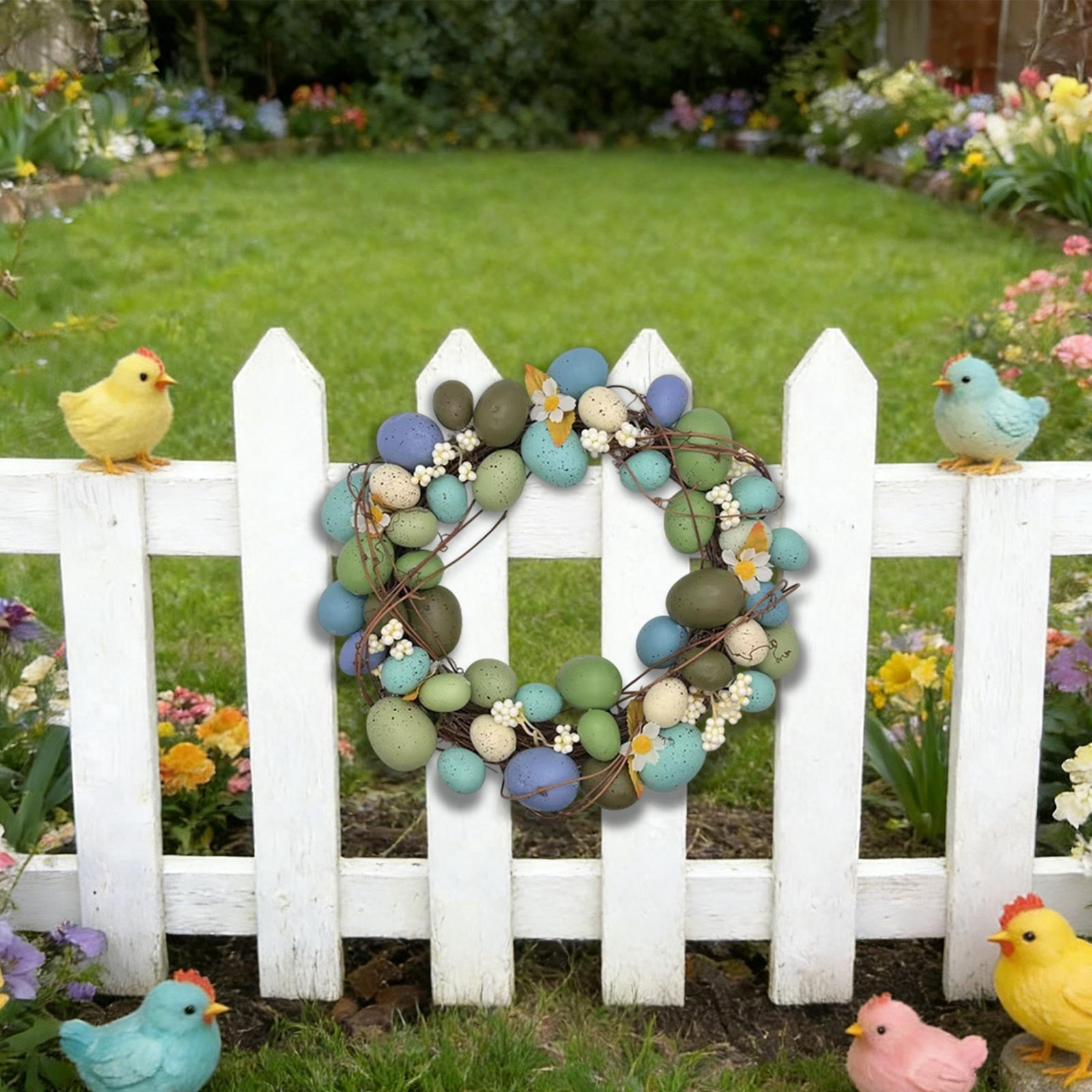 Bunny Home Decor, Easter Egg Wreath Artificial Rattan Ring Door Hanger Home Party Decor D