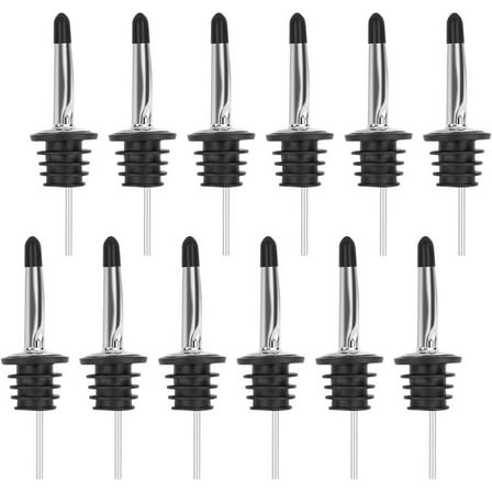 12 Pack Liquor Bottle Pourers, Stainless Steel Pour Spouts with Dust Caps, 3/4" Bottle Mouth for Olive Oil, Wine