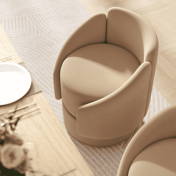 Guyou Barrel Dining Chairs Set of 1, Modern Swivel Upholstered Suede Accent Chair, Small Armchairs for Living Room, Bedroom, Brown