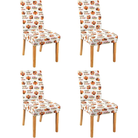 4 Pcs Fall Chair Covers for Dining Room, Thanksgiving Stretch Removable Dining Chair Cover Set of 4, Autumn Turkey Chair Slipcovers Seat Protector for Fall Restaurant Decor