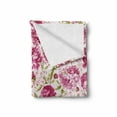 thumbnail image 2 of Flowers Soft Flannel Fleece Throw Blanket, Floral Theme Vintage Pink Peonies and Leaves Spring Nature Pattern, Cozy Plush for Indoor and Outdoor Use, 50" x 70", Pink White Olive Green, by Ambesonne, 2 of 6