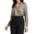thumbnail image 4 of BLUSA DE TRABAJO DE SATÉN PARA MUJERES INSPIRE CHIC CON CUELLO EN V Y MANGAS LARGAS, CAMISA ELEGANTE DE OFICINA, TALLA S, CAQUI OSCURO, 4 of 6