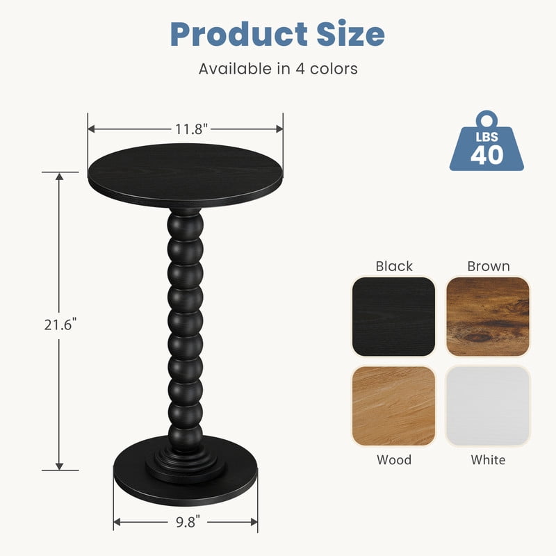 Gianna Round Side Table - Solid Wood Leg Small Drink Table for Living Room Bedroom Office,Black