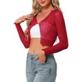 thumbnail image 4 of INSPIRE CHIC Women's Sheer Textured Crop Bolero Shrug Lightweight Long Sleeve Open Front Cardigan Red XS, 4 of 6