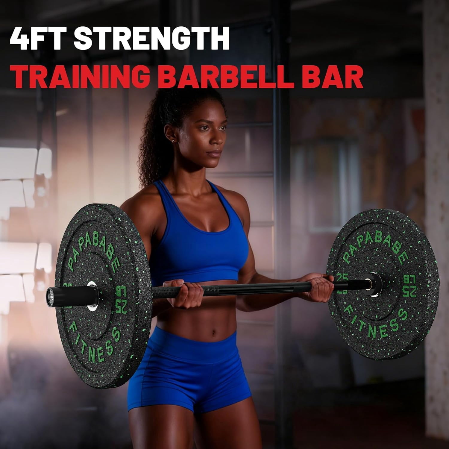 Barbell 4ft Short Bar for Strength Training with  Knurling Spin Sleeves