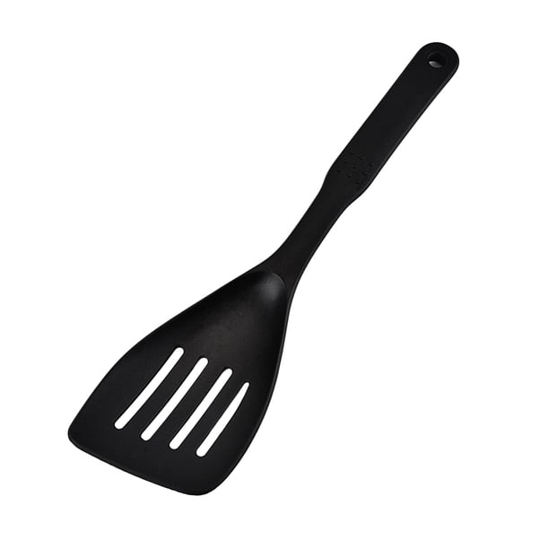 1 pala de cocina especial resistente al calor, antiadherente, plástico, nailon, 4 orificios, pala de drenaje, pala (negro)