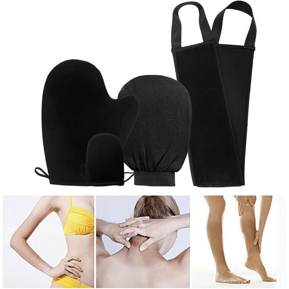 4 Pcs/Set Self Tanning Mitt Applicator Kit,Black Machine Washable and Reusable Ultra Soft Tanning Glove For Self Tan,Self Tanner Glove,Back Tanning Applicator