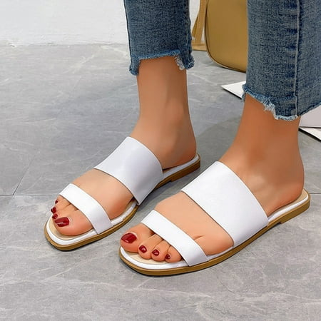 

Sandals Ladies Fashion Summer Solid Color Leather Versatile Casual Flat Slippers