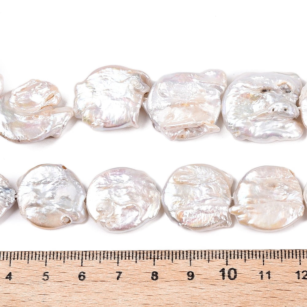 2strands Natural Baroque Keshi Pearl Beads Strands Button Shape Flat Round Seashell color 19~26x18~26x4~9mm Hole 0.6mm 19~20pcs/strand 15.35~16inch