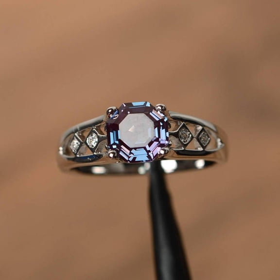 Natural Alexandrite Ring 925 Sterling Silver Ring Zircon Accented Ring Alexandrite Ring Astrological June Birthstone Ring Gift Ring For Her