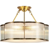 Mid Century Pendant Light Fixture, Modern Gold Metal Ceiling Hanging Light with Adjustable Chain, 3-Light Vintage Glass Chandelier for Kitchen Island Entryway Dining Room