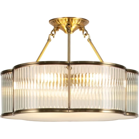 Mid Century Pendant Light Fixture, Modern Gold Metal Ceiling Hanging Light with Adjustable Chain, 3-Light Vintage Glass Chandelier for Kitchen Island Entryway Dining Room