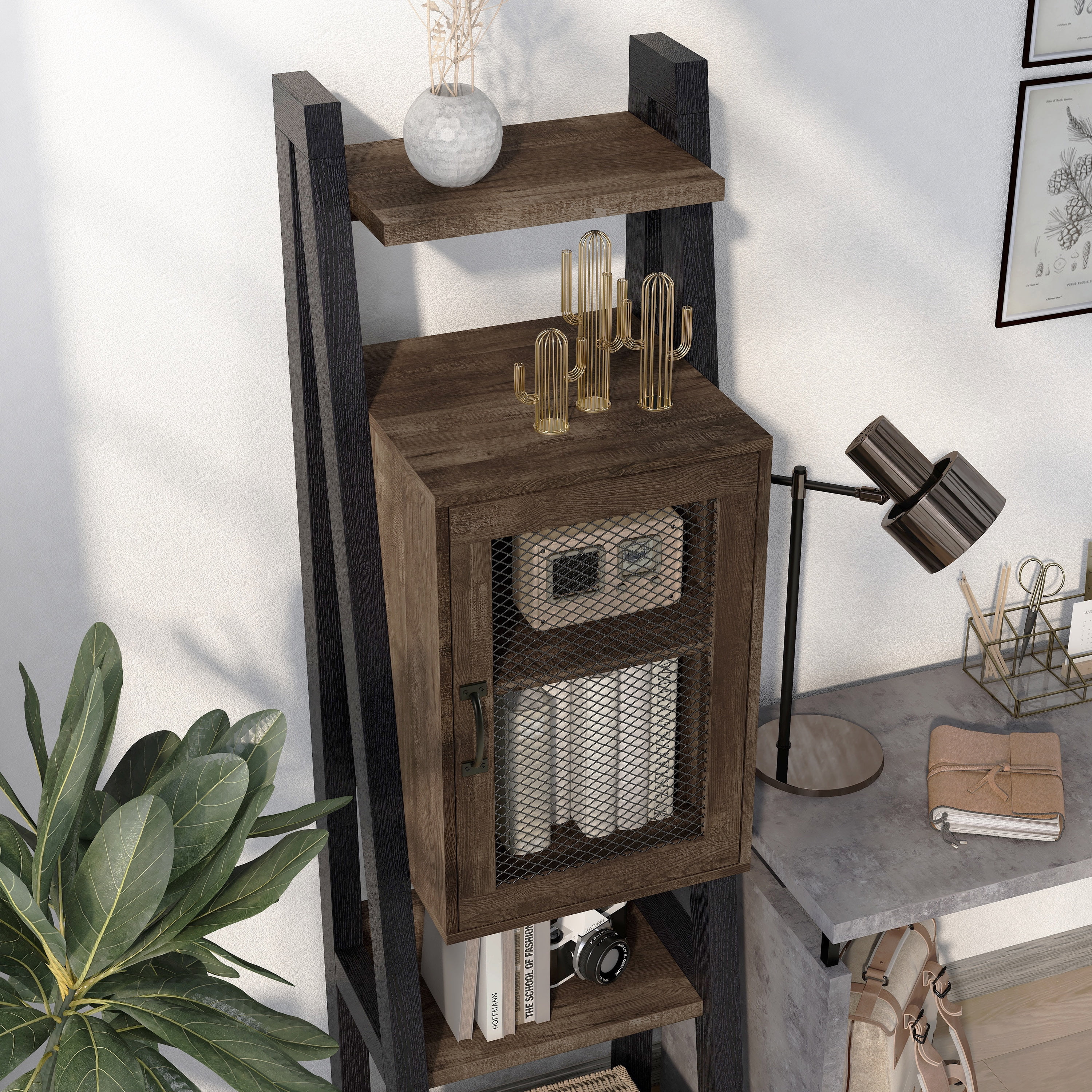 Furniture of America Zala Adjustable Shelf Wood Reclaimed Oak Tower Cabinet