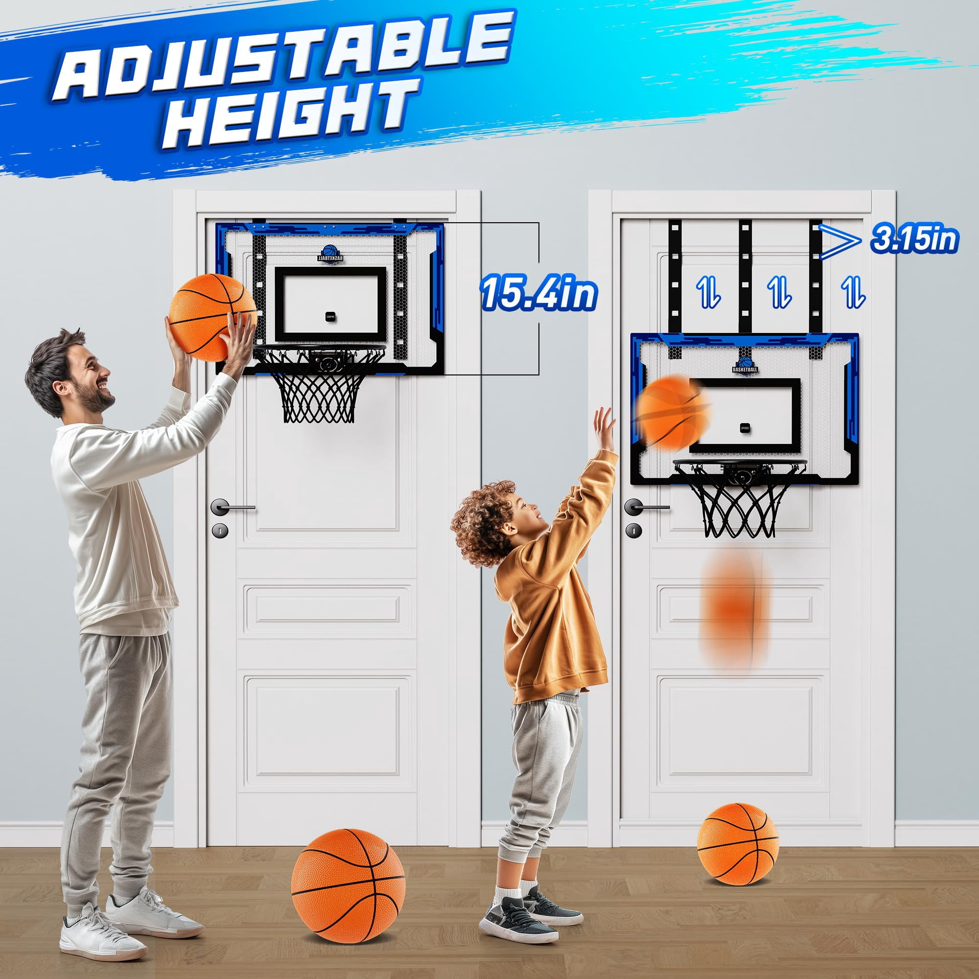 24" X 16" Indoor Large Basketball Hoop - Upgraded Adjustable Height Over The Door With Complete Accessories  Toys Christmas Birthday Gifts For & Adults