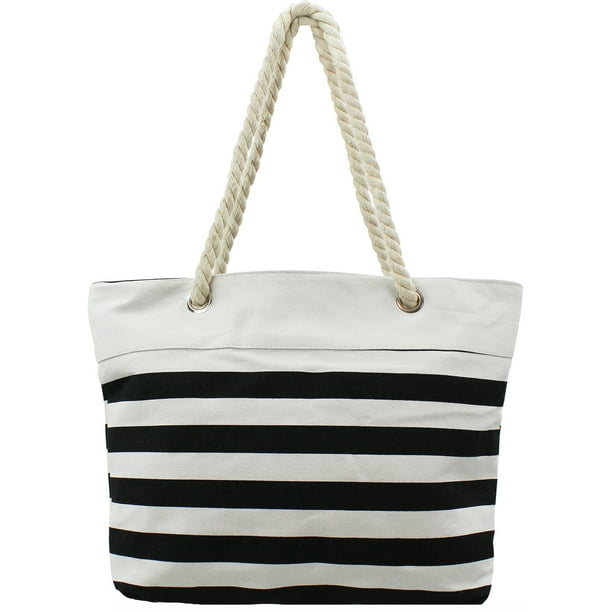 Luxury Divas - Black & White Striped Canvas Tote Beach Bag - Walmart ...