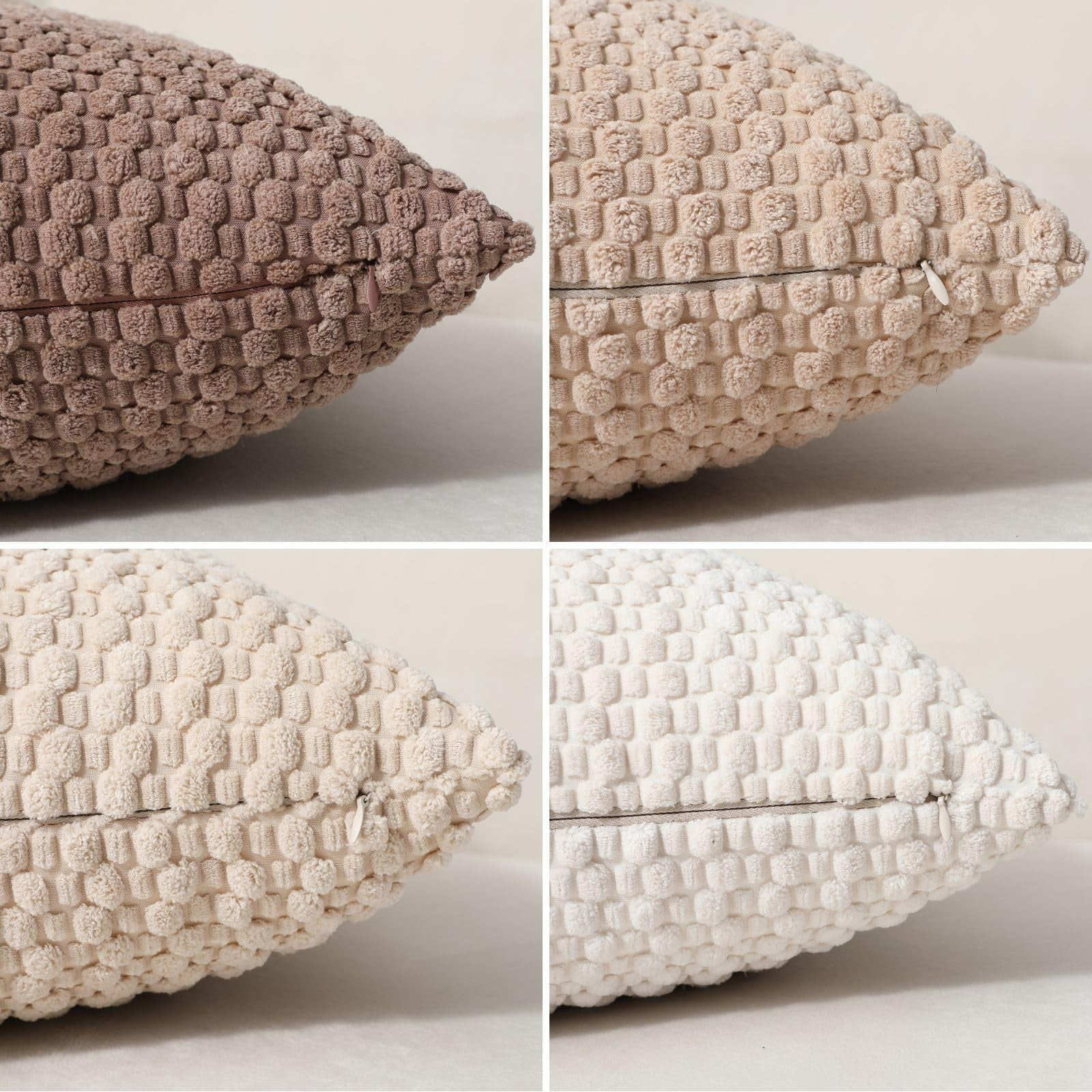4-Piece 20x20/18x18 Inch Corduroy Sofa Pillow Covers, Neutral Bohemian Decorative Square Pillowcases For Living Room Bedroom