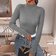 thumbnail image 2 of Lumtrix Womens Long Sleeve Turtleneck Sweaters Ribbed Knit Pullover Tops Slim Fit Basic Casual Tops Button Down Sweatshirt Gray M, 2 of 7