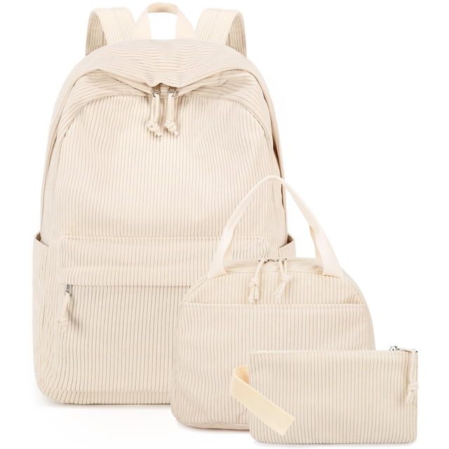 Mochila escolar BTOOP para niñas adolescentes de pana beige con lonchera