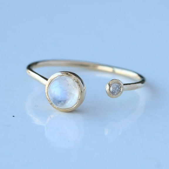 Rainbow Moonstone With Natural Diamond Ring In Solid 925 Starling Silver Ring, Bezel Set Dainty Cuff Handmade Fine Jewelry, Engagement & Gift Jewelry.