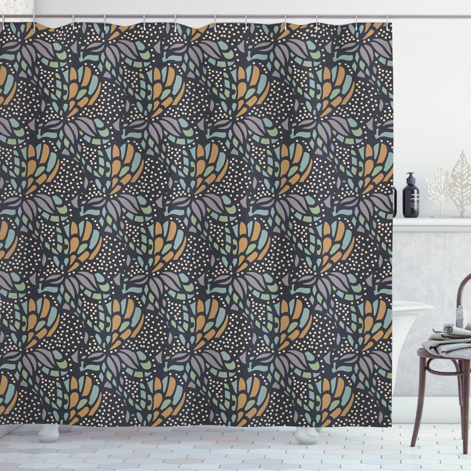 Abstract Shower Curtain, Doodle Inspired Quirky Pattern with Dots and