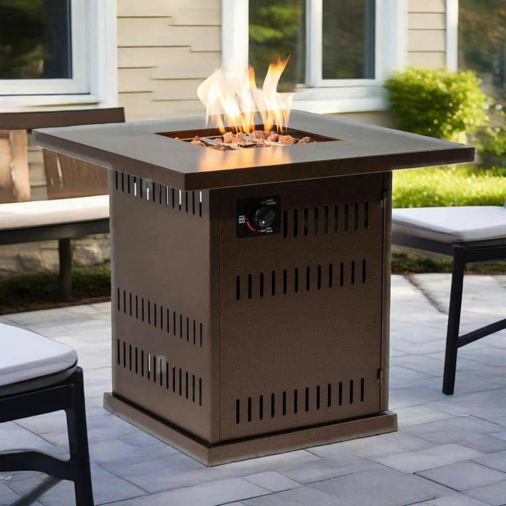 Spaco 28" Square Propane Gas Fire Pit Table, 50000 BTU Steel Fire Pit, Fire Pit Table for Outdoor as Patio, Deck, Backyard, Brown
