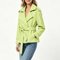 thumbnail image 6 of Women's Short Lapel Trench Jackets - Belted Waist Button Long Sleeve Coat Tops - Lightweight Windbreaker with Pockets, 6 of 7