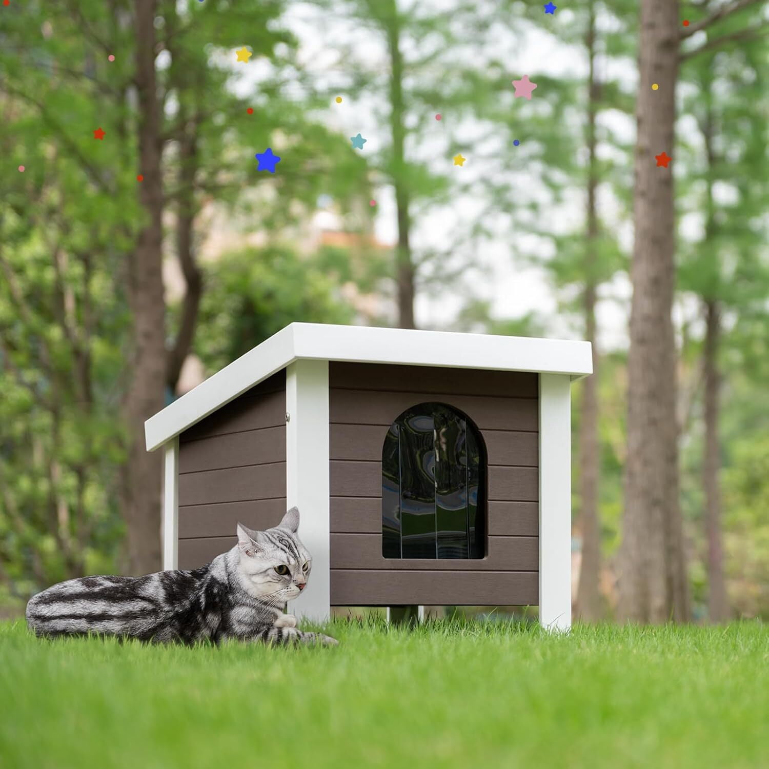 GONICHA 24 "Poly Lumber Outdoor Cat House, Weatherproof Cat Houses for Outdoor Cats, Feral Cat Shelter with Vent Plugs for Both Outdoor and Indoor - Coffee
