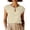 Beige, variant on Women's Cotton Linen Short Sleeve Blouse Keyhole Neck Shirts Frog Button Loose Fit Summer Basic Crew Neck Top Casual by Awwp Khaki L