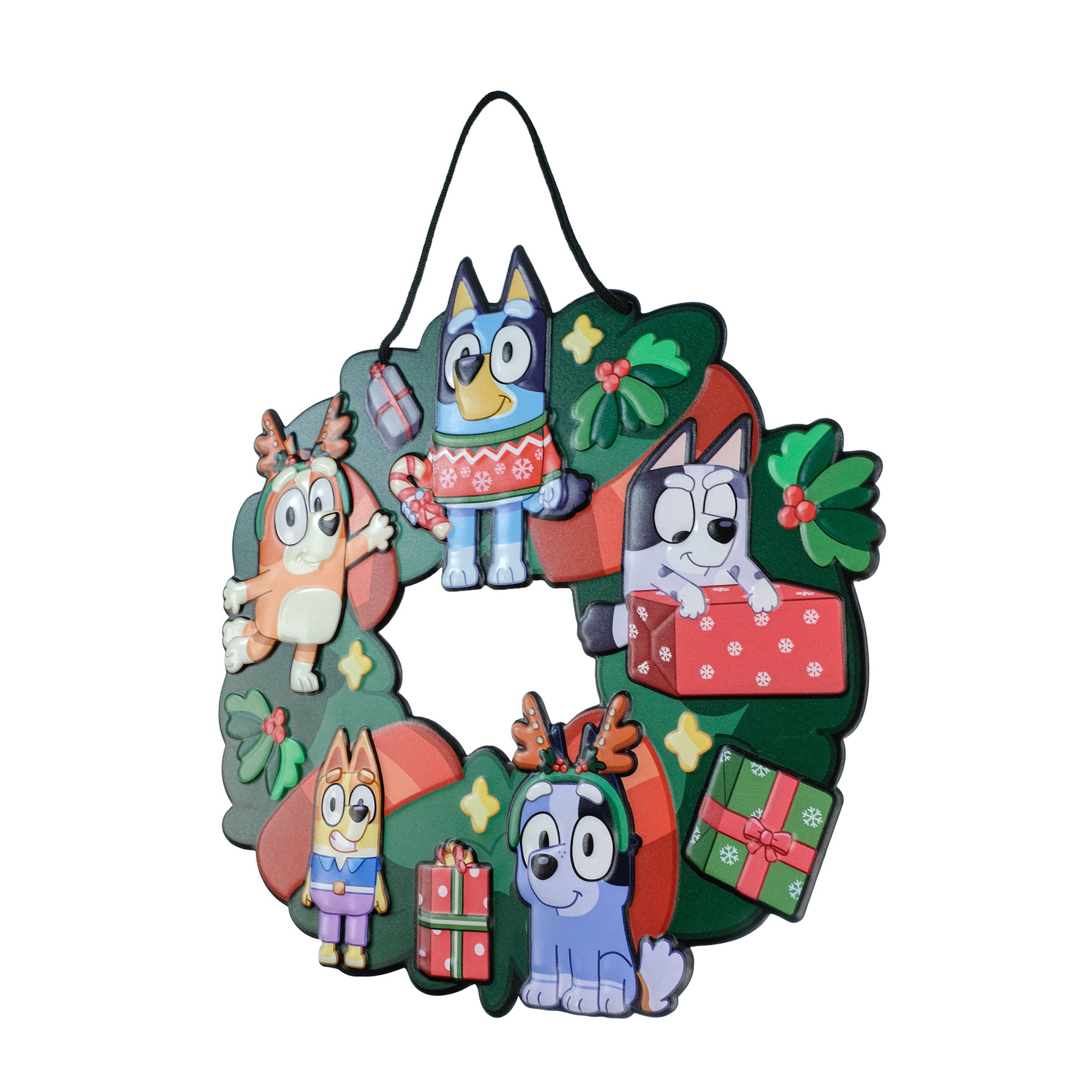 Bluey 12.5 inch Metal Christmas Wreath Featuring Merry Family Characters