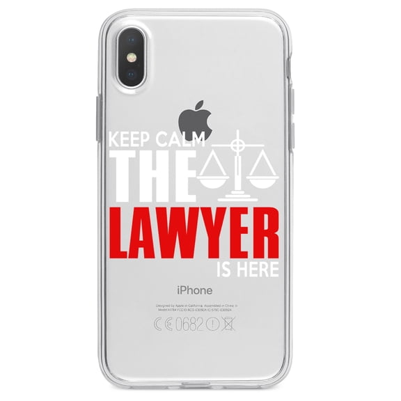 DistinctInk Clear Shockproof Hybrid Case for iPhone XR (6.1" Screen) - TPU Bumper Acrylic Back Tempered Glass Screen Protector - Keep Calm The Lawyer Is Here
